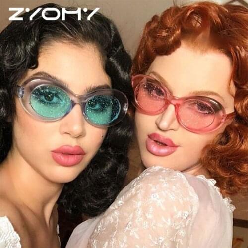 Q 2020 New Fashion Glitter Lenses Transparent Frame Oval goggles Men Eyewear Brand Design Women Sunglasses Candy Colorful UV400