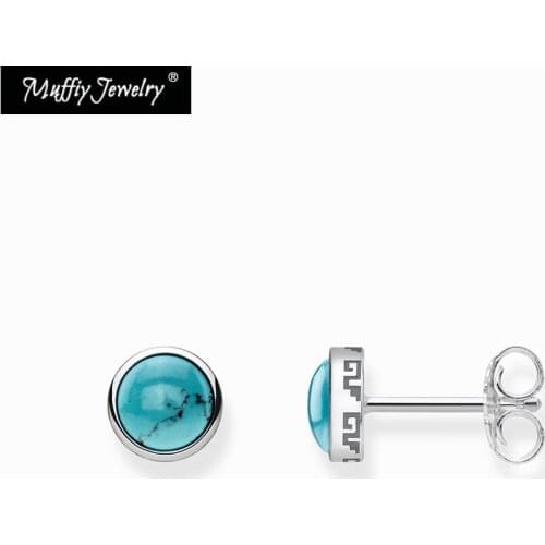 Stud Earrings Blue Round,Trendy Gift For Women Men High Quality Earring Europe Style 925 Sterling Silver Fashion Jewelry