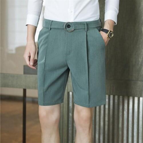 Mens Slim Casual Shorts Men 2021 Summer New Social Business Fashion Solid Color Wedding Thin Short Pants Male luxury Brand