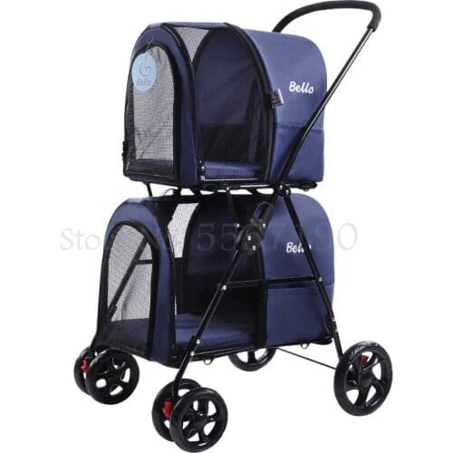 Light folding double-layer pet stroller dog paparazzi pet detachable cat cage outdoor travel