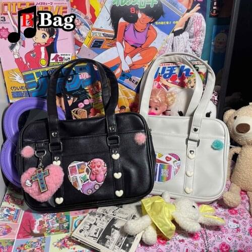 Women Lolita Kawaii heart Shoulder Bags Girls Students Cute PU Leather Handbags Japanese JK Uniform BagY2K Briefcase Tote