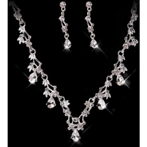 Wedding Bridal Jewelry Sets for Women Pendant Earring and Necklace Clear Crystal Jewellery Costume Indian Jewelry Acessories