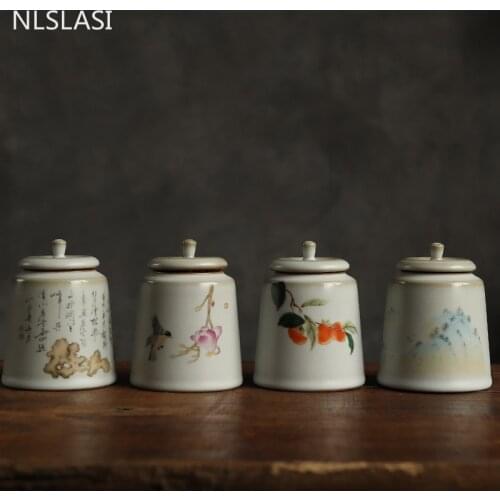 Traditional Ru Kiln Ceramics Tea Caddy Travel Tea Bag Sealed Tea Jar Coffee Canister Kitchen Spice Organizer Candy Storage Tank