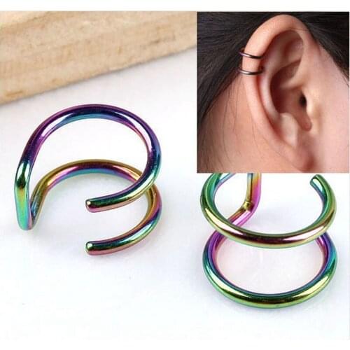 Punk Gun Black Clip Earrings Plugs for Women Bohemia U Shape Steel Ear Cuff Double Layers No Ear Hole False Earrings