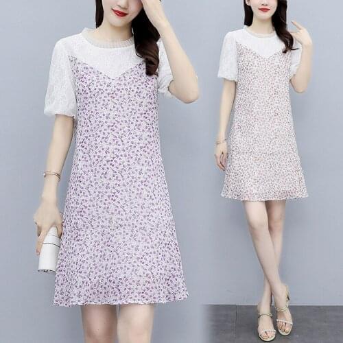 Womens Lace Chiffon Patchwork Loose Dress Plus Size L-5XL XXL XXXL 3XL XXXXL 4XL XXXXXL Slim Casual Blouses Blusas Party Dresses