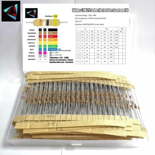 1/8W 5% 73valuesx20pcs=1460pcs 1R~1M Ohm Carbon Film Resistor Assorted Kit