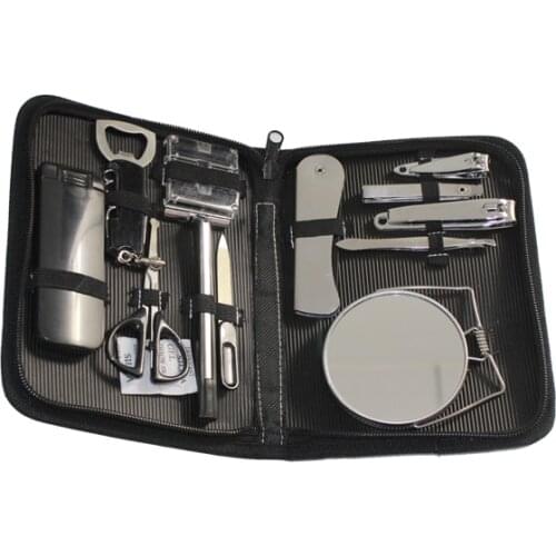 12 in 1 Men Boy Travel Professional Nail Gift Manicure Set Grooming Kit Include Nail File Clipper Tweezer Mirror Razor Scissor