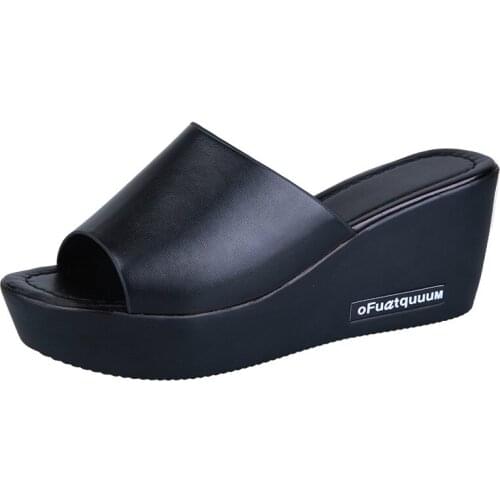 2020 New Fashion Womens Slippers Summer High-heeled Wordpad Slip Slip Thick-bottomed Muffins Sandals and Slippers Womens Shoes