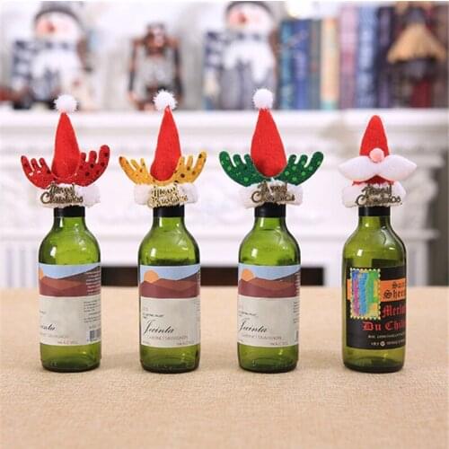 5pcs/set Christmas Wine Bottle Cover Hat Table Decor Christmas Bottle Cap Party Christmas Bottle Cap Decoration