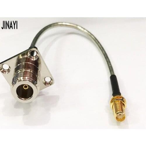 5pcs SMA Female Jack to N female 4 holes Flange Copper panel Mount pigtail semi-rigid RG402 Coax Coaxial Cable 20cm 50Ohm