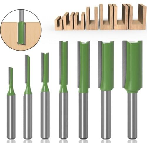 7pcs 6mm Shank Single Double Flute Straight Bit Milling Cutter For Woodworking Tungsten Carbide Router Bit Woodwork Tool Green