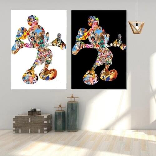 Disney Black and White Mickey and Donald Duck Canvas Painting Classic Film Posters and Prints Wall Pictures for Kids Home Decor