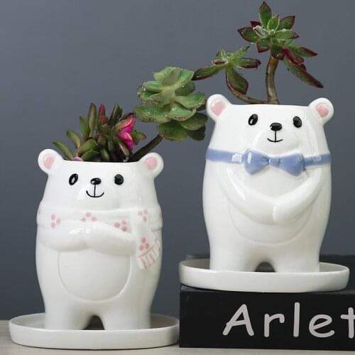 Cute Bear Flower Pots Planters For Succulents Indoor Herb Mini Potted Plants For Office Decoration Garden Home Accessories