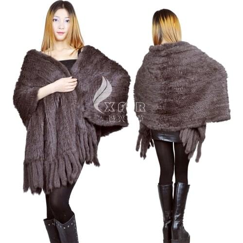 CX-B-14B Genuine Rabbit Fur Cheap Shawl with Tassels ~ DROP SHIPPING