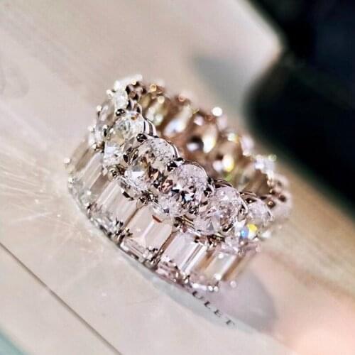 DOYUBO Luxury Womens Silver Oval & Square Cubic Zircon Wedding Rings Lady Pure 925 Silver Engagement Ring Fine Jewelry VB469