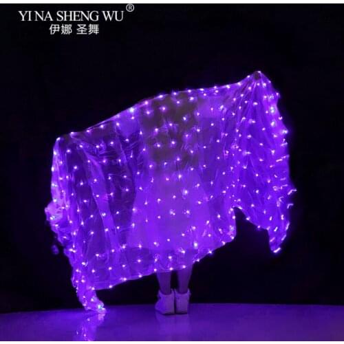 Belly Dance LED Silk Veil 100% Silk 8 Colors LEDBelly Dance Stage Performance Props Belly Dance Accessories LED Veils 4Sizes 1Pc