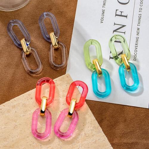 Geometirc Statement Acrylic Chain Drop Earrings For Women Fashion Multicolor Dangle Hanging Earrings 2021 Trend Brincos Jewelry