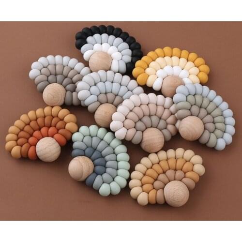 Baby Teething Toy Natural Beech Wood Chew Toy Food Grade BPA Free Silicone Teether Soothes Sore Gums Promotes Fine Motor Skills