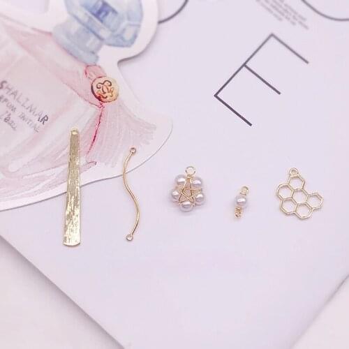 Exquisite gold-plated plus pearl accessories, curved double hanging honeycomb pendant, DIY earring material