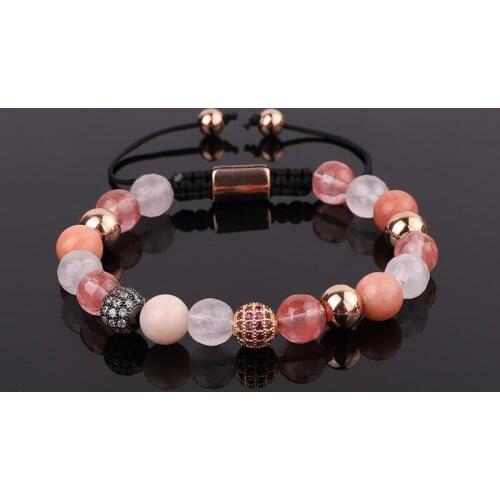 Jaravvi High Quality 8mm Natural Stone Quartz CZ Ball Braided Friendship Adjustable Bracelet For Women