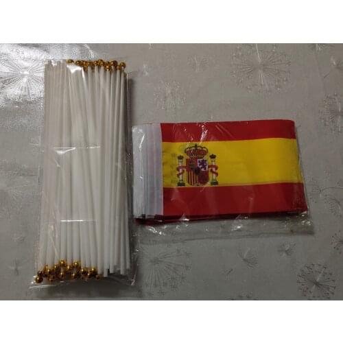 KAFNIK,50 Spain Fabric Flags 14*21CM with Plastic Hand Held,Free Shipping