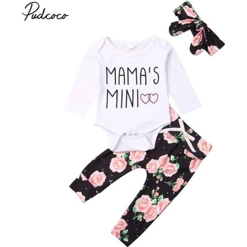 2019 Baby Spring Autumn Clothing Newborn Infant Baby Girl Floral Outfit Clothes Longsleeve Letter Romper Tops+Pants+Headband Set