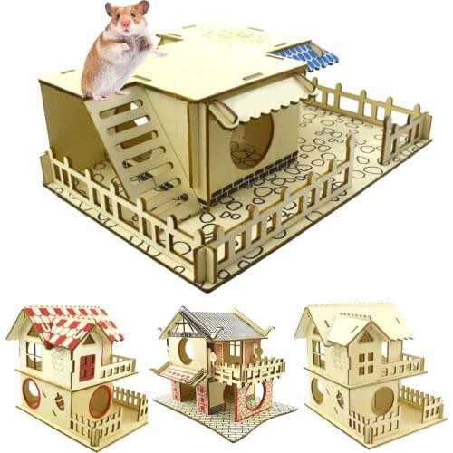 Pet Bed Hamster House Hideout Hut Double-storey Pet Stairs Tunnel Toy Playground for Small Pet