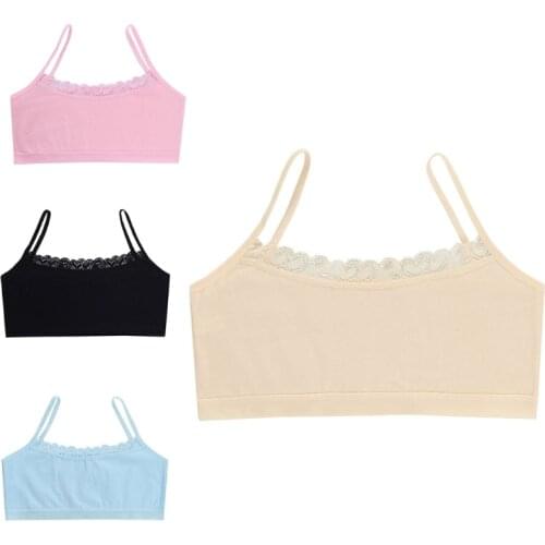 P31B Lace Cotton Young Girls Training Bra 8-12Years Children Bras Condole Belt Vest