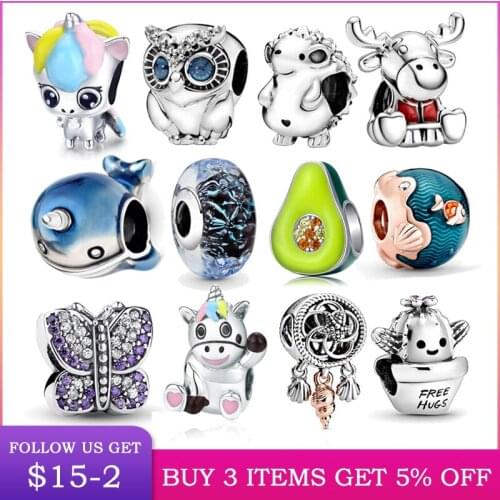 LByzHan 100% 925 Sterling Silver Playing Kitten Cat Blue CZ Charm Beads fit Charm Bracelet & Bangles DIY Jewelry Making C708