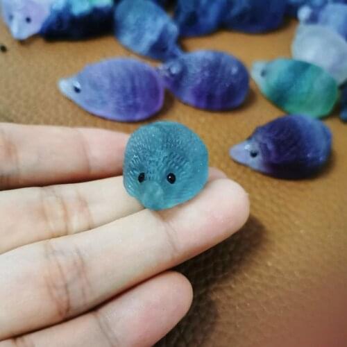 Mini Fluorite Hedgehog Stone Quartz Crystal Carved Decoration Ornament for Home Office PUO88