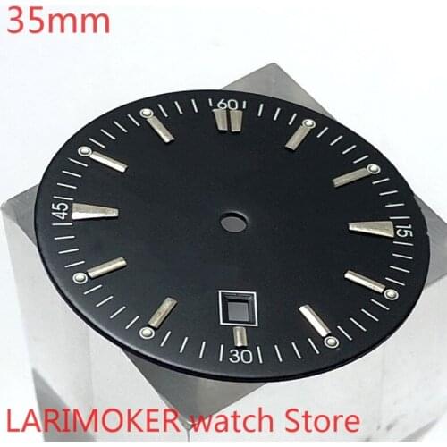 No logo sterile34.8mm square dial date kit ETA 2824/2836 Miyota 8215/8205/821A movement mens watch night plate part black