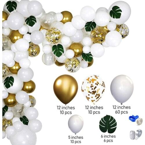 2sets Hawaiian theme party balloon garland set,white,gold balloon,artificial palm leaf balloon,wedding birthday party decoration