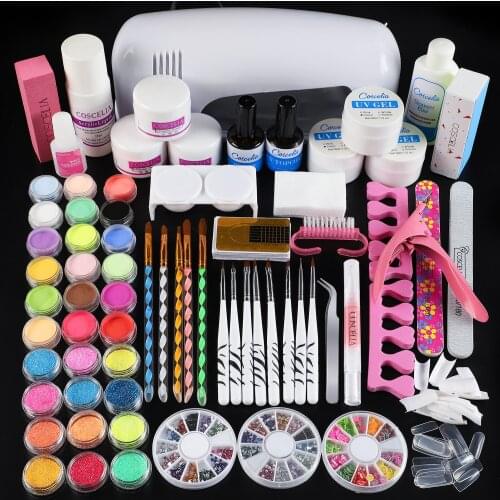 COSCELIA Acrylic Nail Set Extension UV Gel Nail Tools Kit Acrylic Powder Liquid UV LED Lamp Glitter Nail Tips For Manicure Kit