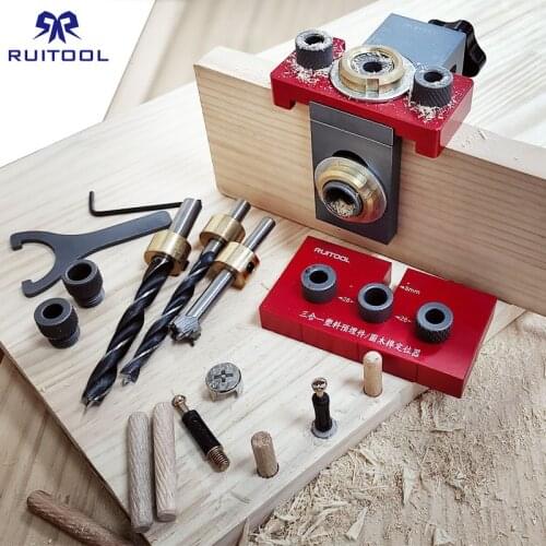 Adjustable Dowel Jig 5/8/10/15mm Pocket Hole Jig Vertical Drill Guide Puncher Locator for 2 In 1/3 In 1 Furniture Connecting