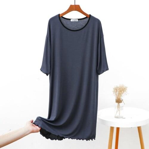 Modal Nightdress Solid Casual Large Size Round Neck Short Sleeve Nightgown & Sleepstirts Home Wear Sleepwear Women Night Dress