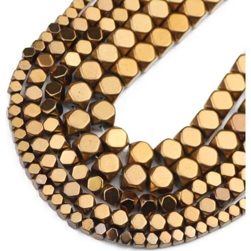 Copper Faceted Square Hematite Natural Stone Cube Spacer Loose Beads For Jewelry Making Diy Bracelets Findings 3/4/6MM 15 inch