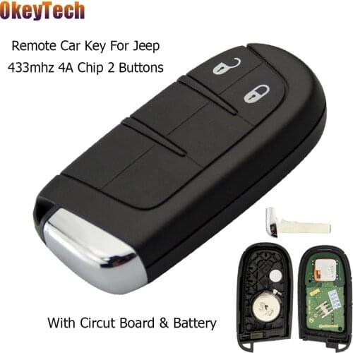OkeyTech Smart Remote Car Key For Jeep Grand Cherokee Dodge Ram 1500 Journey 2 Buttons For Jeep Smart Key Card 433mhz 4A Chip