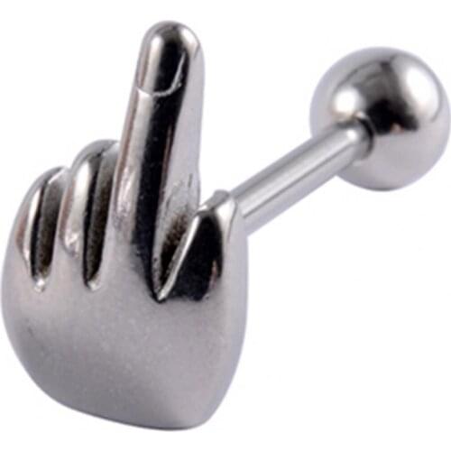 1 Pc Sexy Anti-allergy Tongue Nail Piercing Labret Blasting Leveraged Stainless Steel Middle Finger Tongue Piercing Jewelry