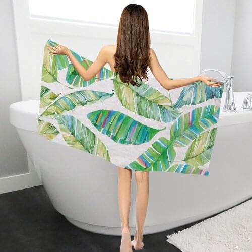 Rectangle Swimming Bath Towel Green Leaves Pattern Printed Microfiber Swimwear Shower Blanket Beach Towel Picnic Mat YJ00011