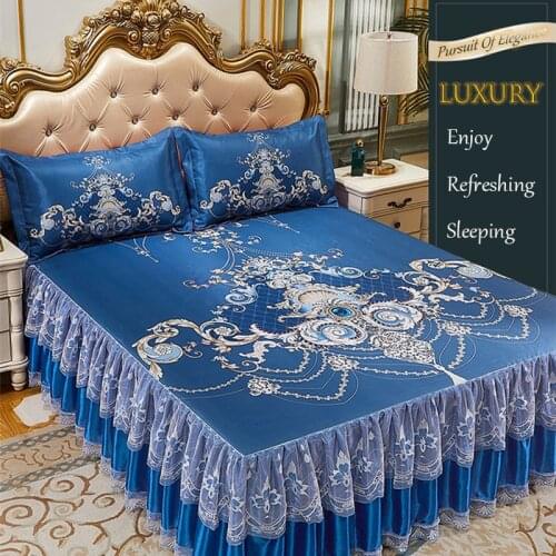 3 Pcs Luxury Bed Covers Home Bedding Elastic Fitted Sheet Double Bed Sheet with Pillowcases Sheet with Elastic Band 180*200