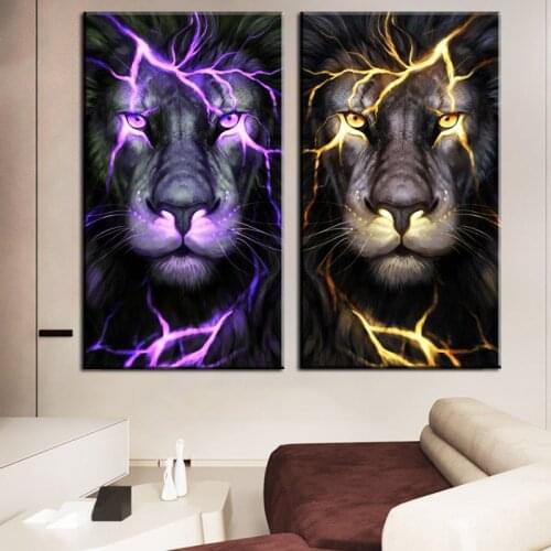 Modern Animal Art Lightning Lions Canvas Painting Wall Art Posters Prints Wall Pictures for Living Room Home Wall Cuadros Decor