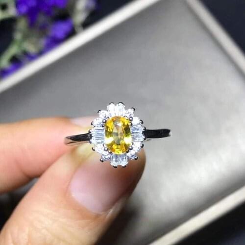 Natural And Real Yellow Color Sapphire Ring For Women 925 Sterling Silver Fine Jewerly Wedding Party ring
