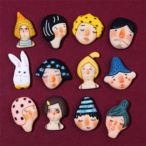 Creative style 100pcs/lot cartoon girls/rabbits pattern print geometry irregular flatback beads diy jewelry earring accessory