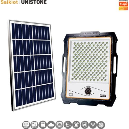 Saikiot Tuya Smart 2MP Wireless 400W Solar Floodlight Spotlight Outdoor Waterproof WIFI Camera for Home Secuirty Lighting