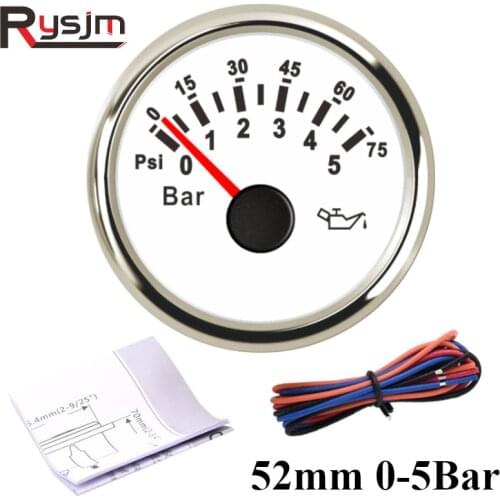 Universal Waterproof 52mm 0-5Bar Oil Pressure Gauge Meter 0-75Psi Boat Oil Pressure Sensors fit auto truck yacht RV 12V 24V
