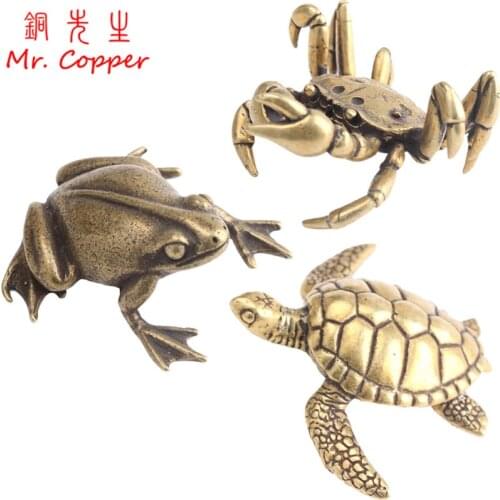 Vintage Brass Crab Frog Sea Turtle Statue Ornaments Copper Aquatic Animals Figurines Home Desk Decorations Accessories Tea Pets