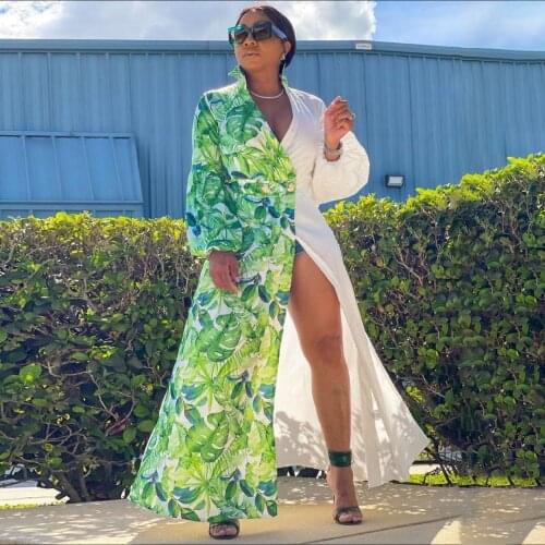 2021 Spring Autumn New Womens Leisure Fashion Street Coat Sexy Printed Stitched Lantern long Sleeve Double Breasted Cape Coat