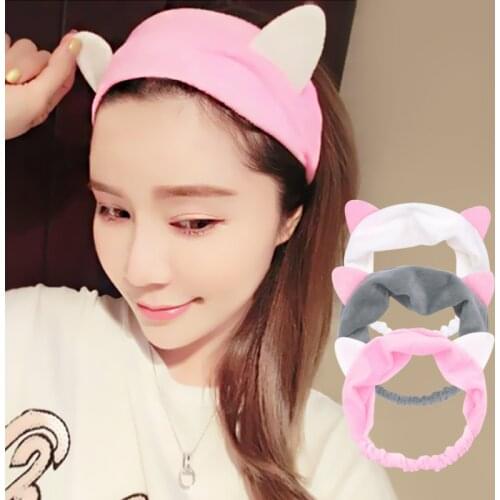Wash Face Women Girls Hairbands Soft Warm Coral Fleece Bow Animal Ears Headbands Headwear Hair Bands Turban Hair Accessories