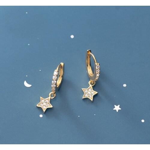MloveAcc Real 925 Sterling Silver Star Hoop Earrings for Women sterling-silver-jewelry Small Cute Earring Boucle d'oreille