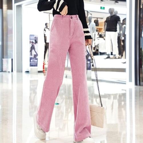 Bella Philosophy 2019 Autumn Women Solid Wed Leg Pants Female Elegant Corduroy Loose Pants Lady Casual High Waist Legging